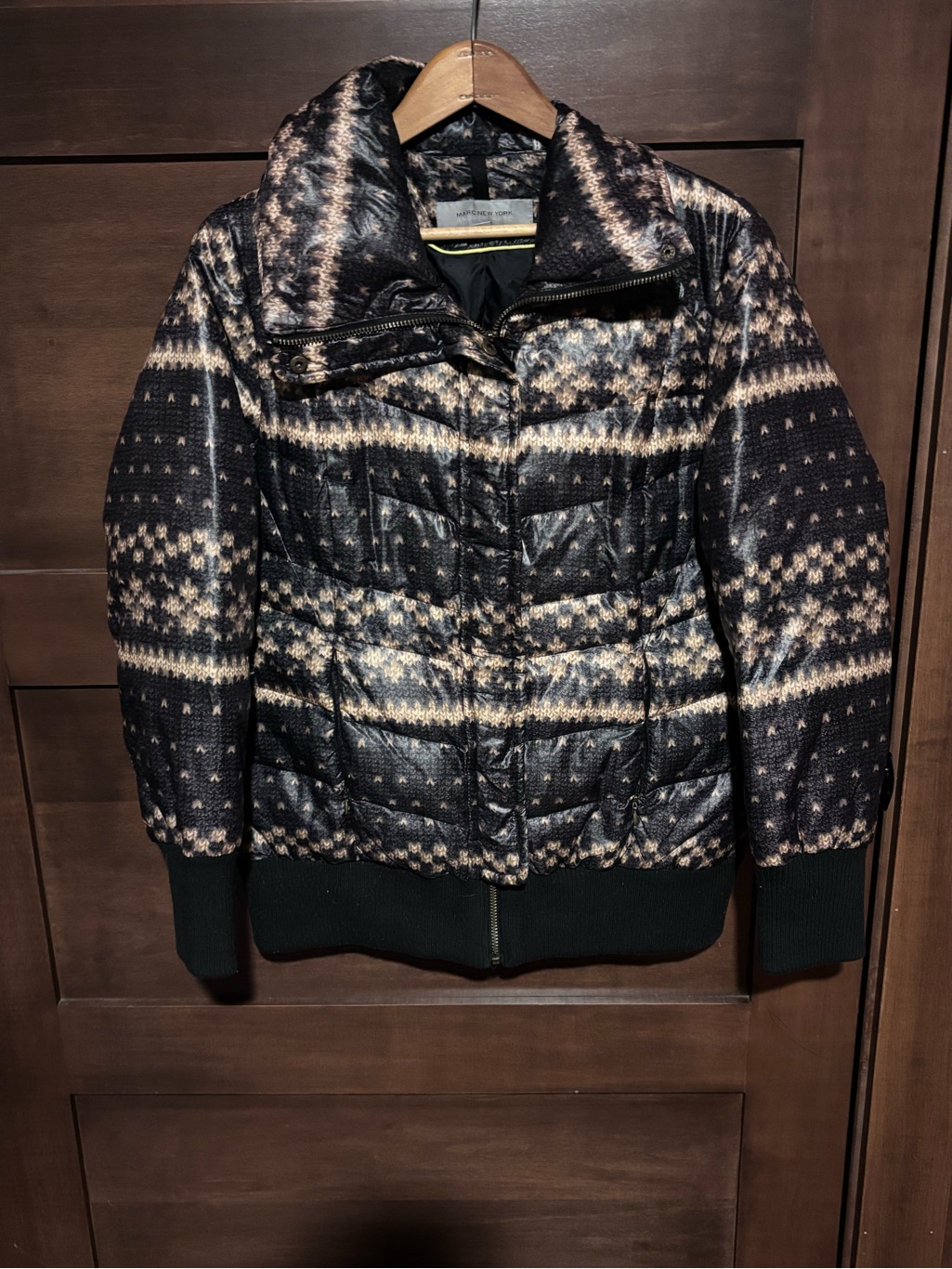 Andrew Marc Ny Fair Isle Print Down Puffer Coat Sz L